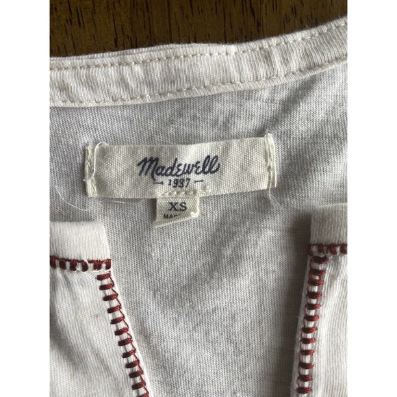 Madewell Shirt Womens Extra Small‎ Embroidered Sleeve Spilt Neck Curved Hem Boho - Picture 6 of 8